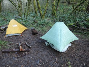 Right: Six Moon Designs Skyscape tent I will use on the CDT. Left: Tom's tent.
